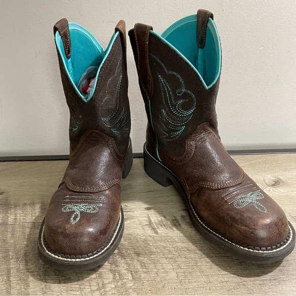Women's ARIAT Brown & Turquoise FAT BABY Western COWGIRL Chore COWBOY BOOTS 9.5 - Picture 3 of 7